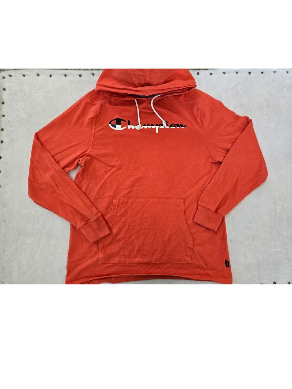 Champion Hoodie Mens Large Orange Pullover Sweatshirt Kangaroo Pocket